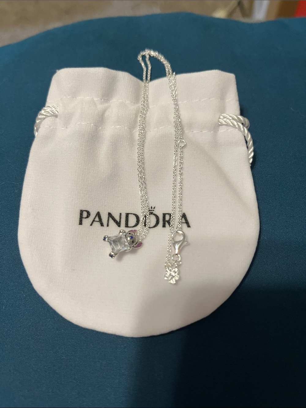 Pandora Silver Owl Necklace with Clear and Purple Accents
